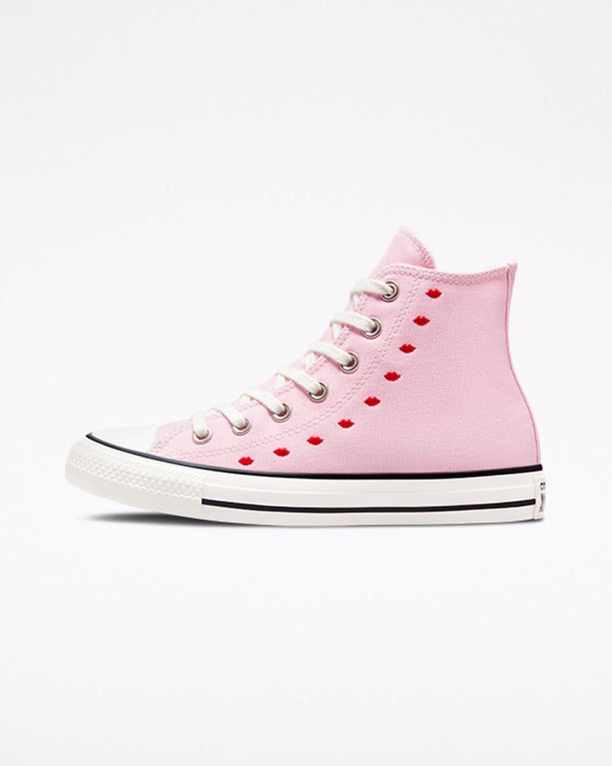 Dámské Boty Vysoké Converse Chuck Taylor All Star Embroidered Lips Růžové Bílé | CZ HSVA37